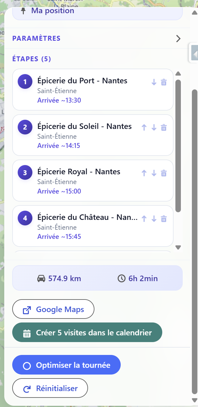 Panneau des étapes avec création de rendez-vous en masse