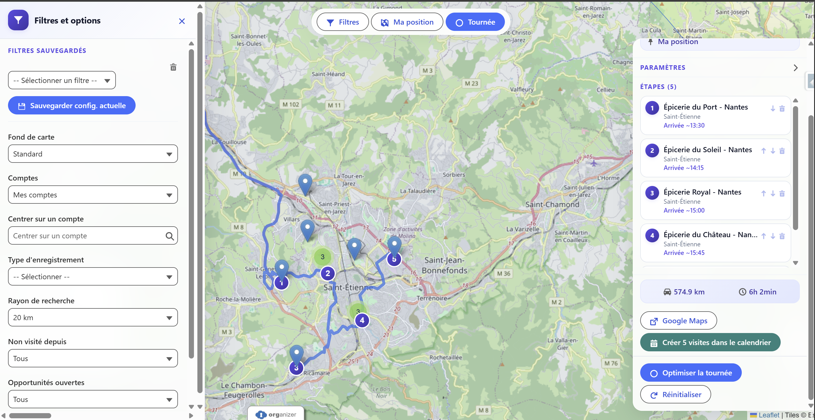 RouteForce — Tournée optimisée avec itinéraire tracé sur la carte Salesforce